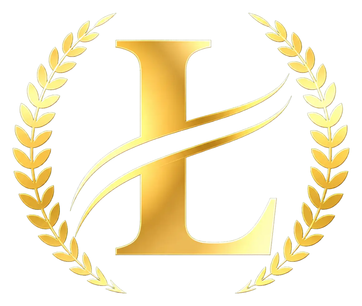 Gold letter L monogram in a laurel wreath, placeholder for our Richland barber's photo at Legacy Barbershop Sensory Friendly