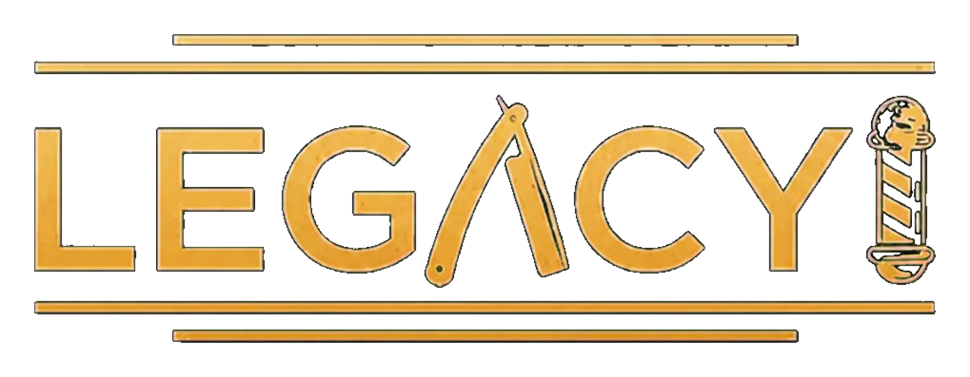 Gold Legacy wordmark with straight razor and barber pole, placeholder for our Pasco barber's photo at Legacy Barbershop Sensory Friendly